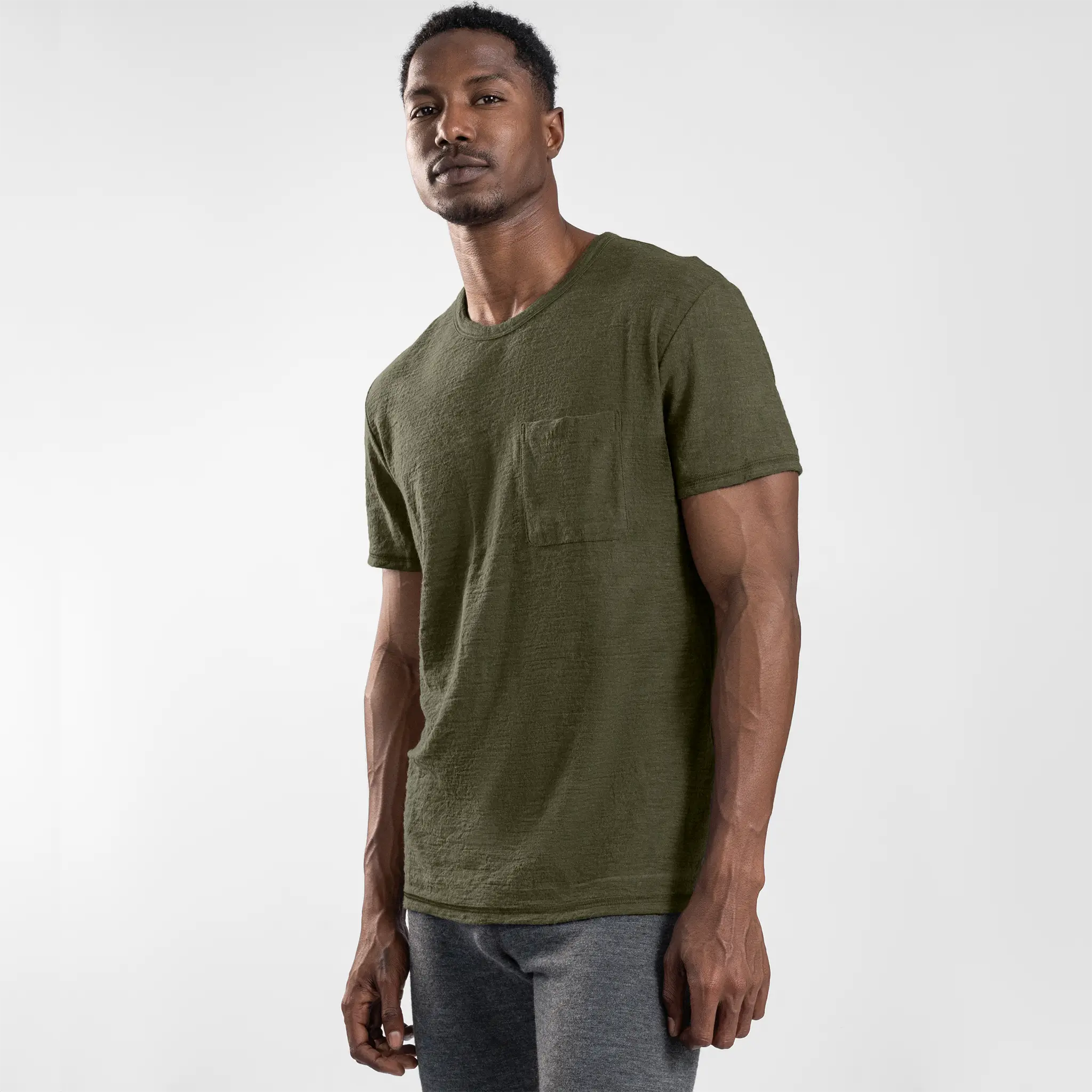 Men's Alpaca Wool Pocket T-Shirt: 160 Ultralight Crew Neck - Image 34