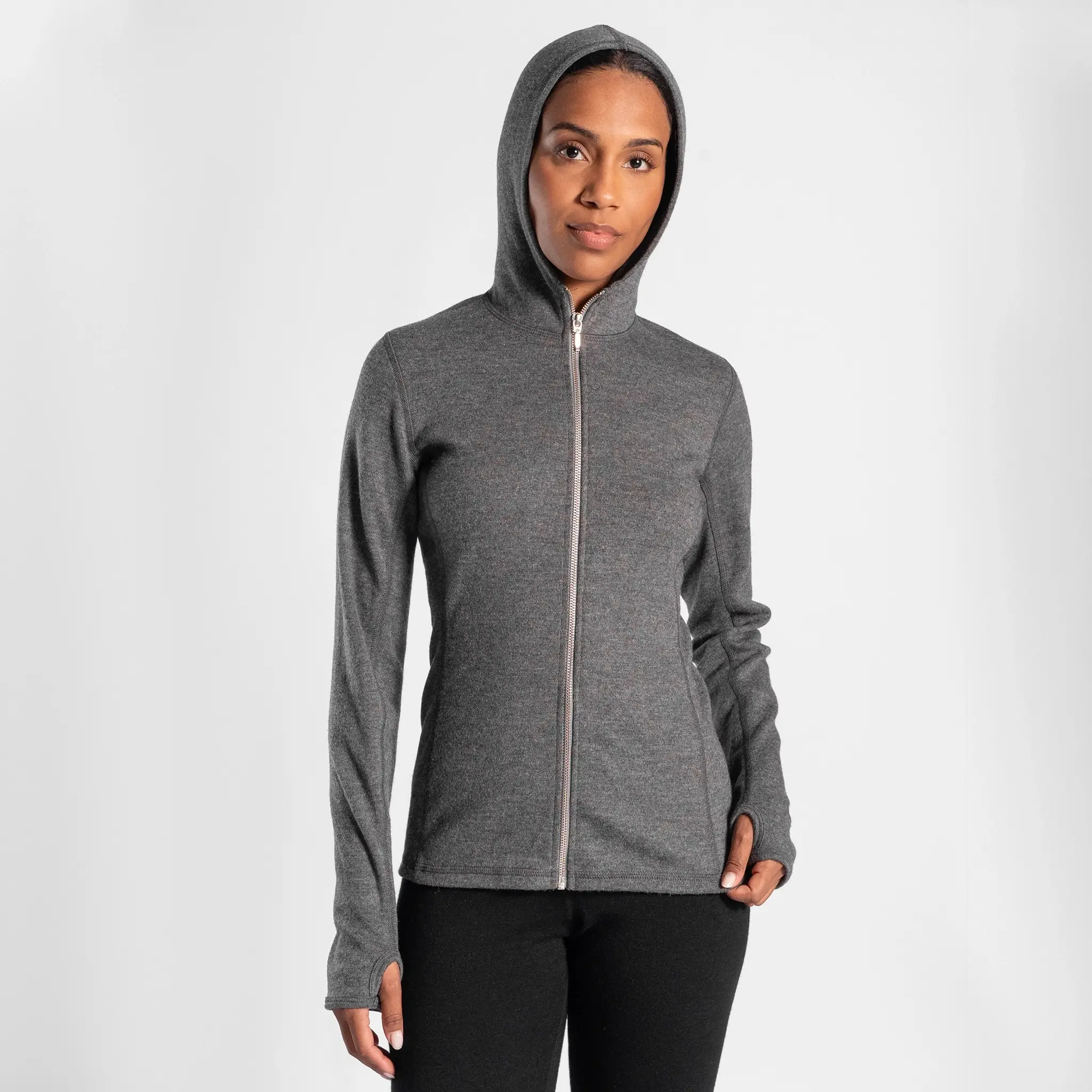 Women's Alpaca Wool Hoodie Jacket: 420 Midweight Full-Zip - Image 9